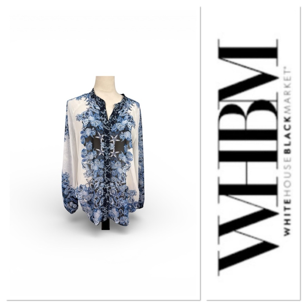 White House Black Market blue starfish/shells print size medium
